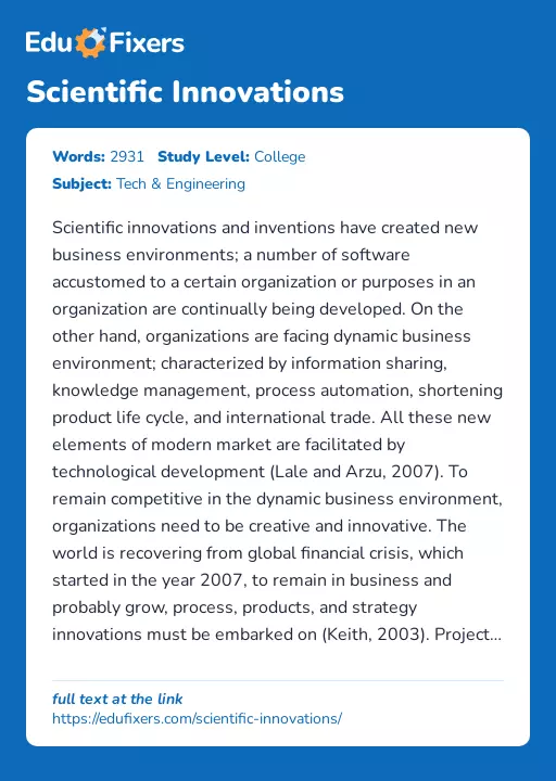 Scientific Innovations - Essay Preview