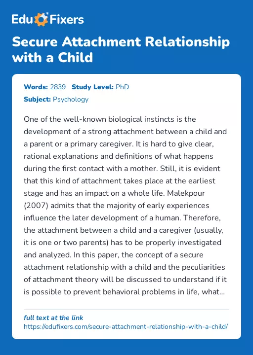 Secure Attachment Relationship with a Child - Essay Preview