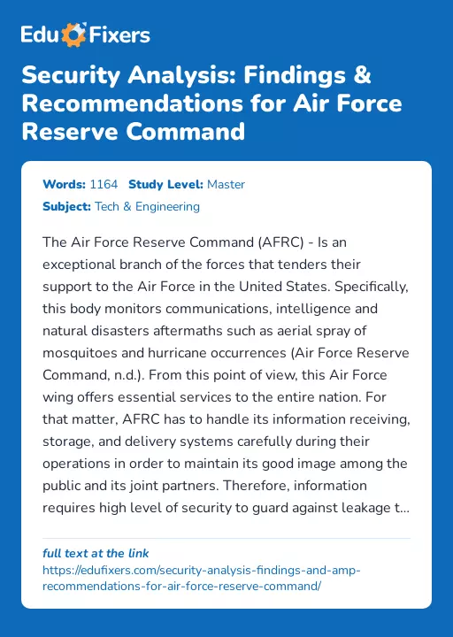 Security Analysis: Findings & Recommendations for Air Force Reserve Command - Essay Preview