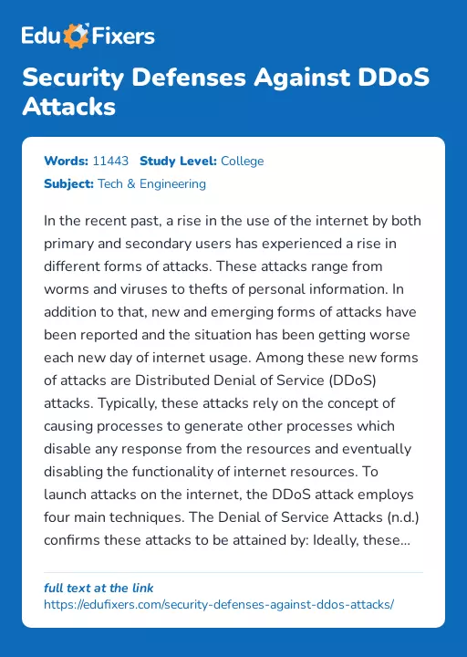 Security Defenses Against DDoS Attacks - Essay Preview