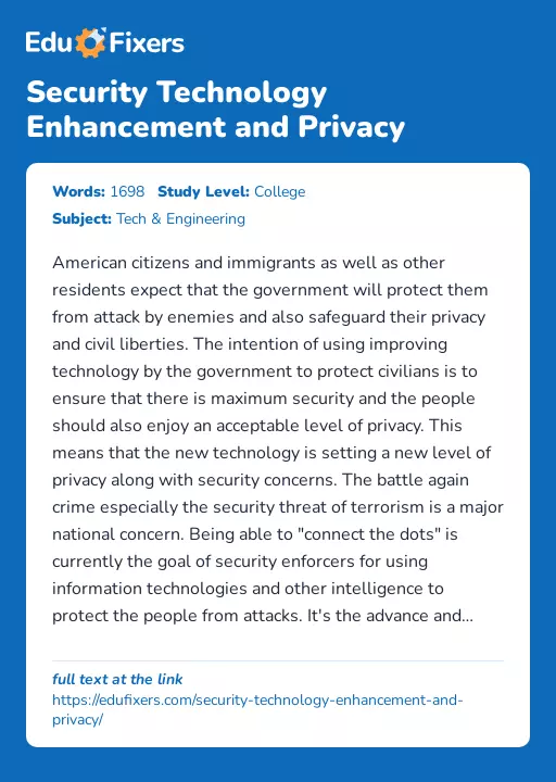 Security Technology Enhancement and Privacy - Essay Preview