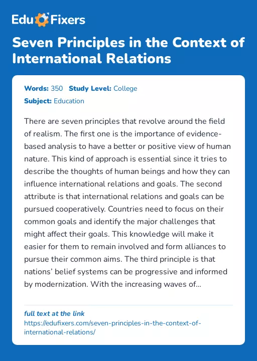 Seven Principles in the Context of International Relations - Essay Preview
