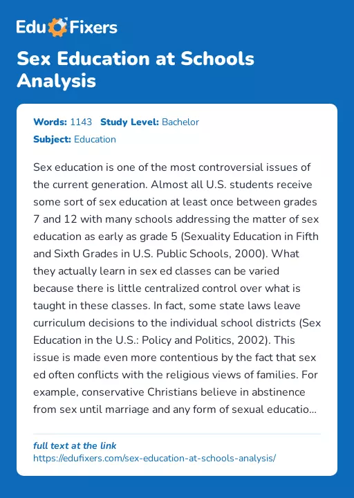 Sex Education at Schools Analysis - Essay Preview