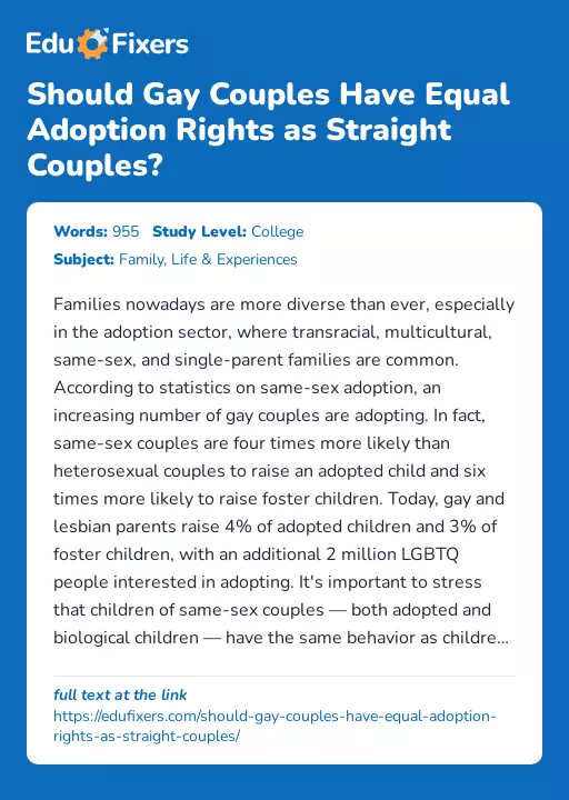 Should Gay Couples Have Equal Adoption Rights as Straight Couples? - Essay Preview