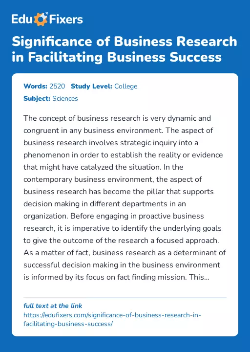 Significance of Business Research in Facilitating Business Success - Essay Preview
