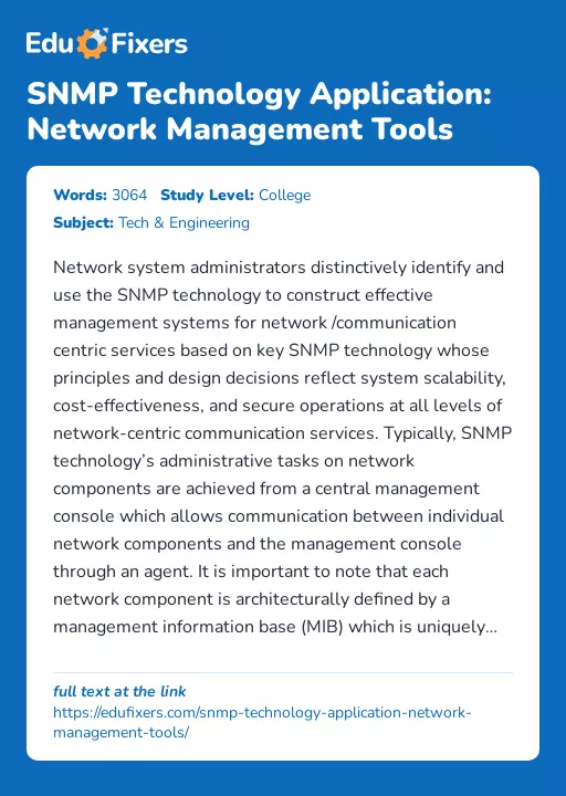 SNMP Technology Application: Network Management Tools - Essay Preview
