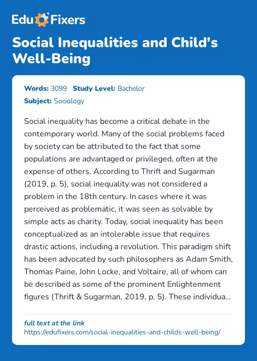 Social Inequalities and Child's Well-Being - Essay Preview