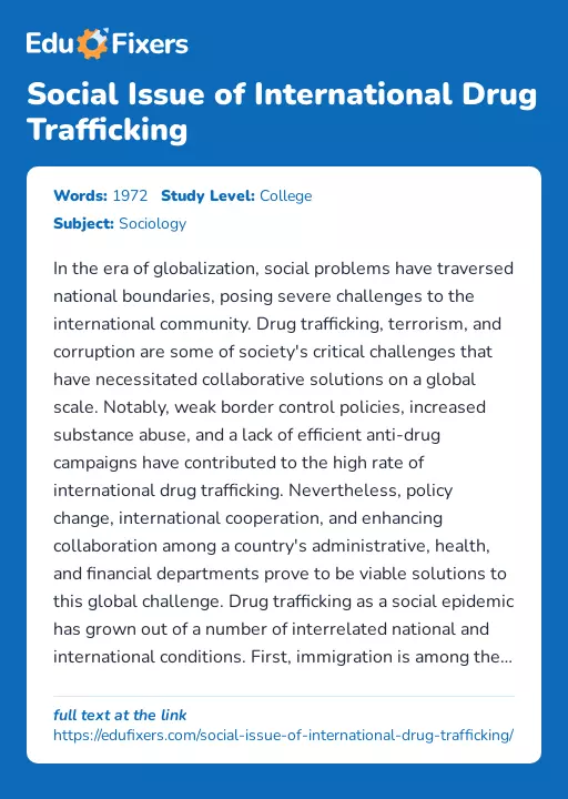 Social Issue of International Drug Trafficking - Essay Preview