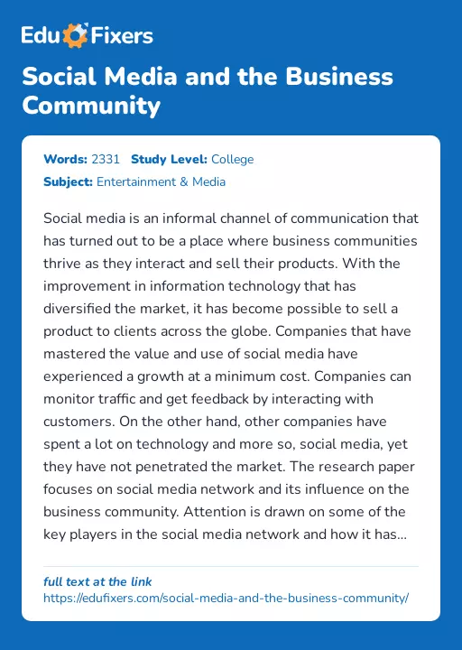 Social Media and the Business Community - Essay Preview