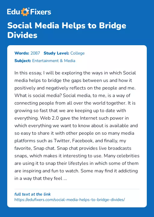 Social Media Helps to Bridge Divides - Essay Preview