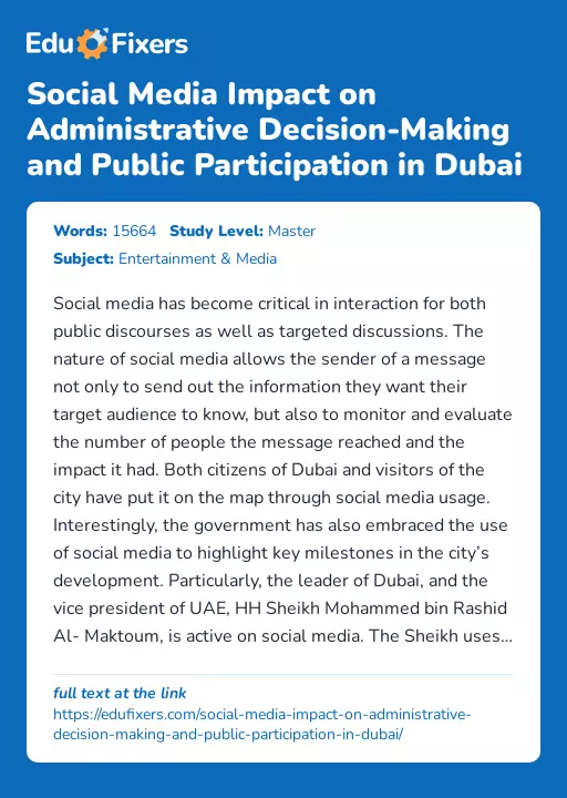 Social Media Impact on Administrative Decision-Making and Public Participation in Dubai - Essay Preview