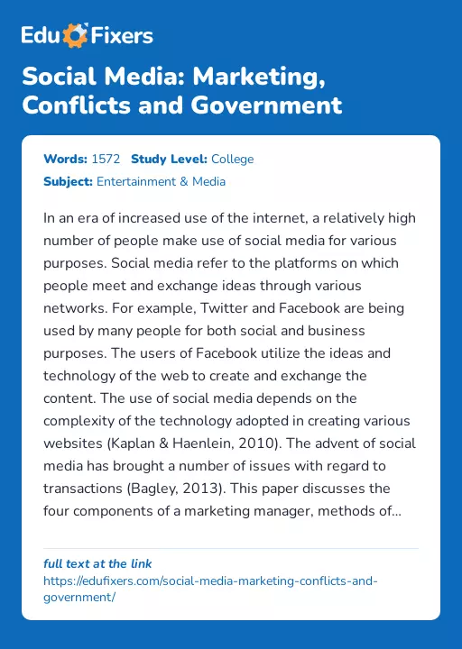 Social Media: Marketing, Conflicts and Government - Essay Preview