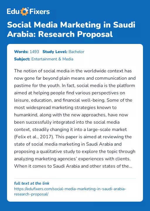Social Media Marketing in Saudi Arabia: Research Proposal - Essay Preview