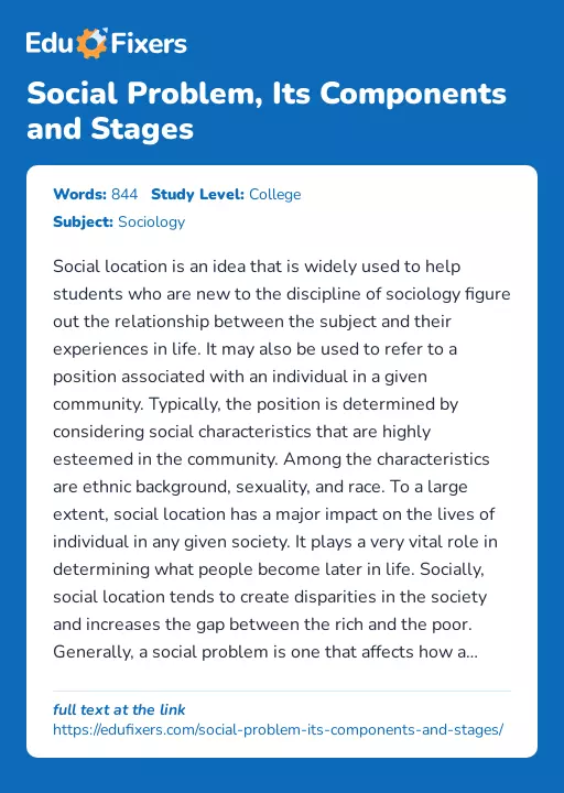 Social Problem, Its Components and Stages - Essay Preview
