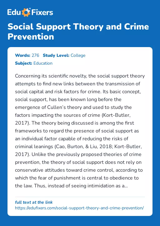 Social Support Theory and Crime Prevention - Essay Preview