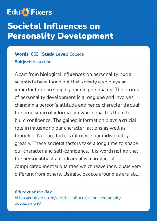 Societal Influences on Personality Development - Essay Preview