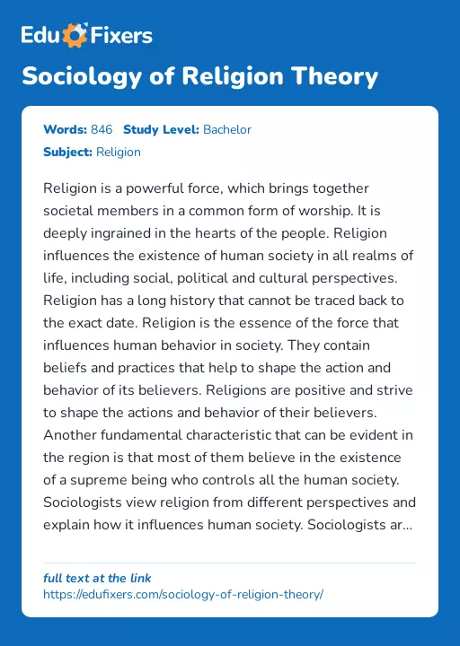 Sociology of Religion Theory - Essay Preview