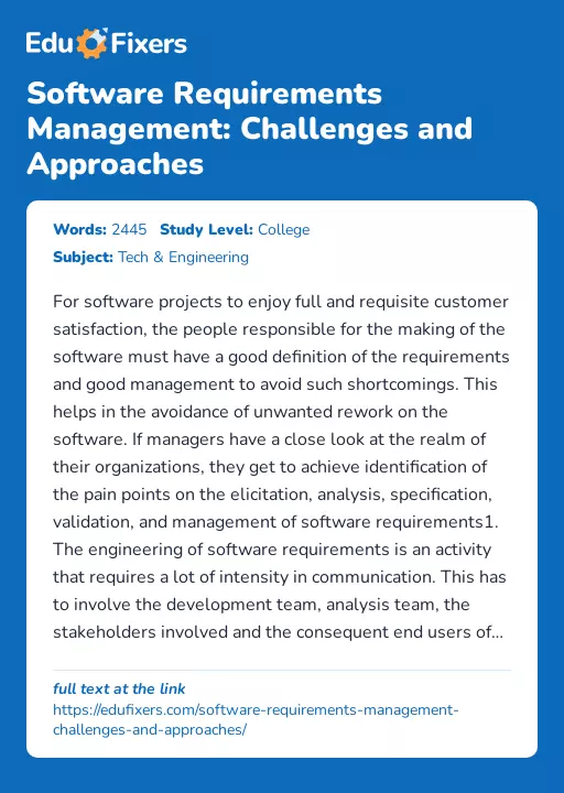 Software Requirements Management: Challenges and Approaches - Essay Preview
