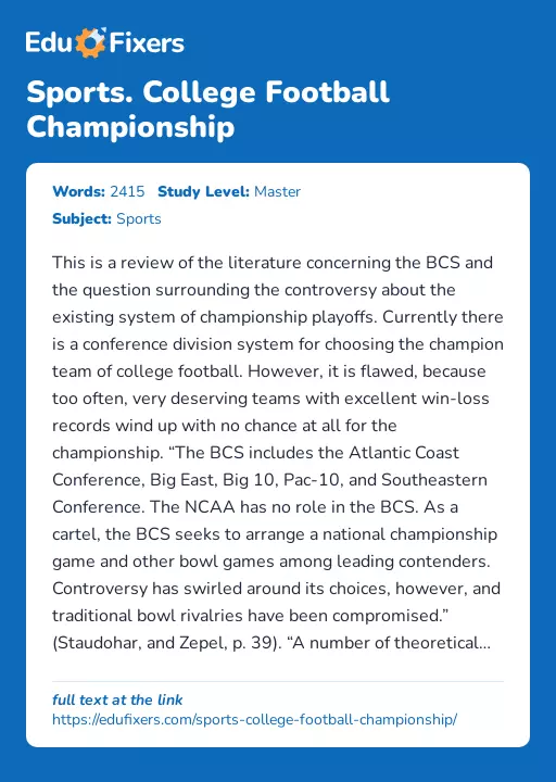 Sports. College Football Championship - Essay Preview