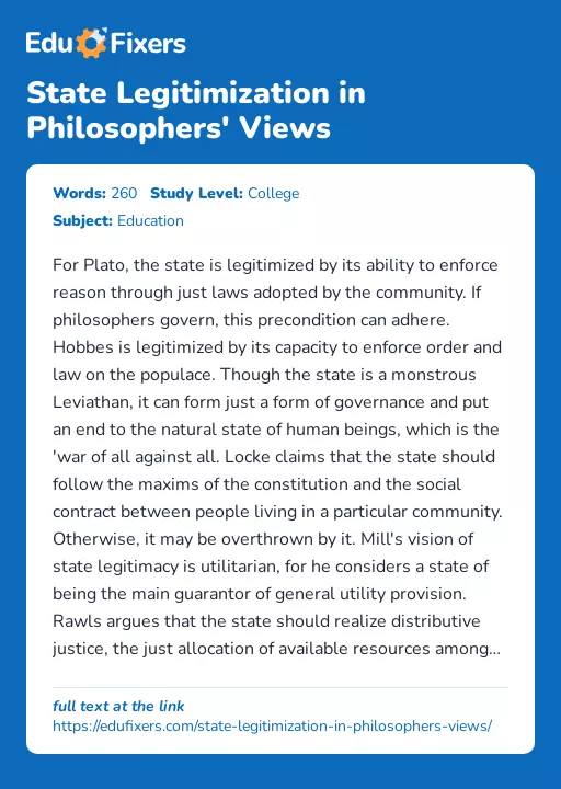 State Legitimization in Philosophers' Views - Essay Preview