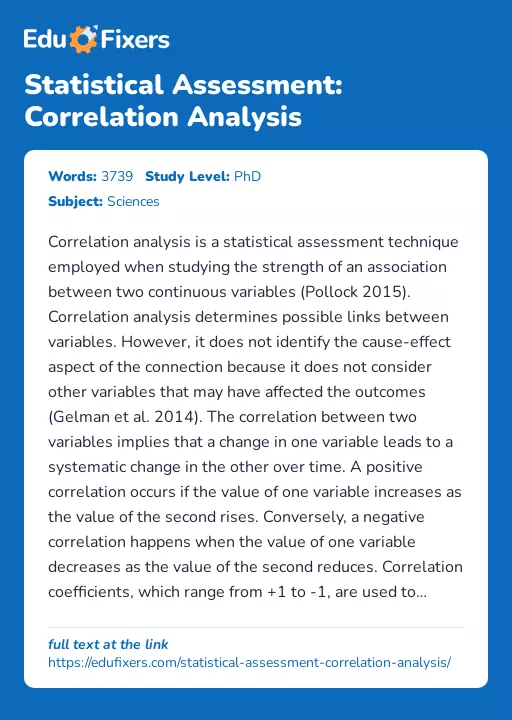 Statistical Assessment: Correlation Analysis - Essay Preview