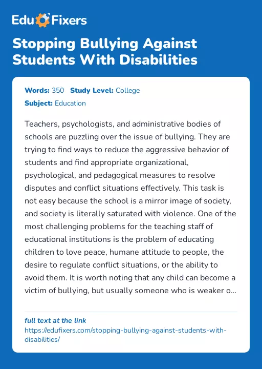 Stopping Bullying Against Students With Disabilities - Essay Preview
