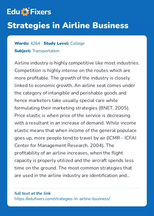 Strategies in Airline Business - Essay Preview