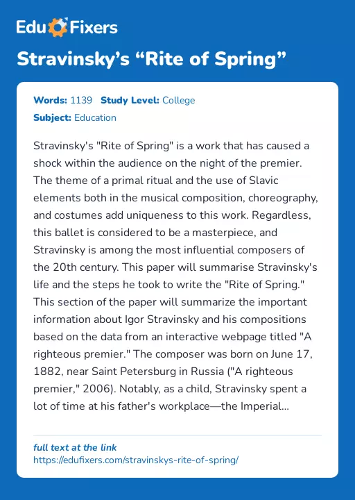 Stravinsky’s “Rite of Spring” - Essay Preview