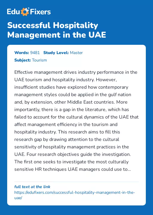 Successful Hospitality Management in the UAE - Essay Preview