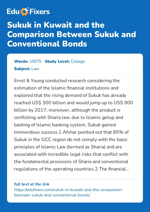 Sukuk in Kuwait and the Comparison Between Sukuk and Conventional Bonds - Essay Preview