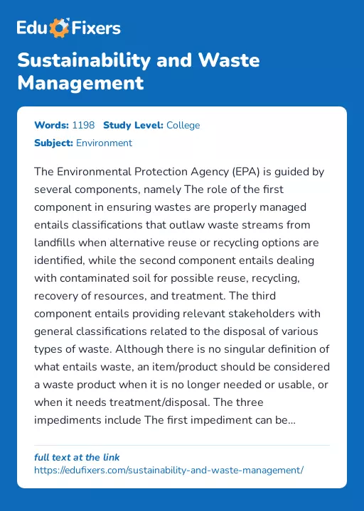 Sustainability and Waste Management - Essay Preview