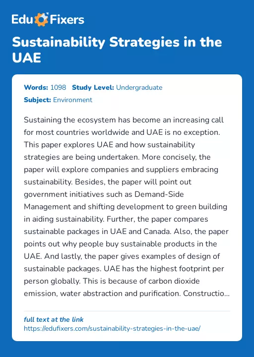 Sustainability Strategies in the UAE - Essay Preview