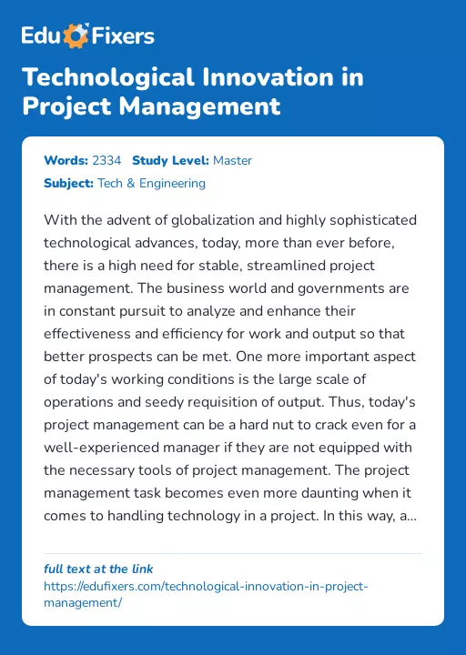 Technological Innovation in Project Management - Essay Preview