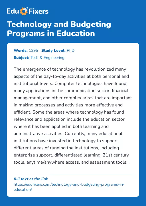 Technology and Budgeting Programs in Education - Essay Preview