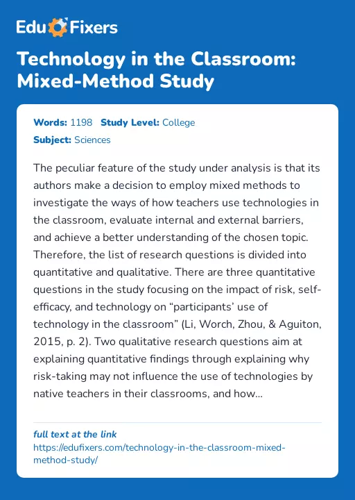 Technology in the Classroom: Mixed-Method Study - Essay Preview