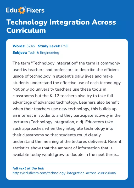 Technology Integration Across Curriculum - Essay Preview