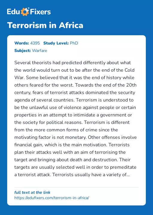 Terrorism in Africa - Essay Preview