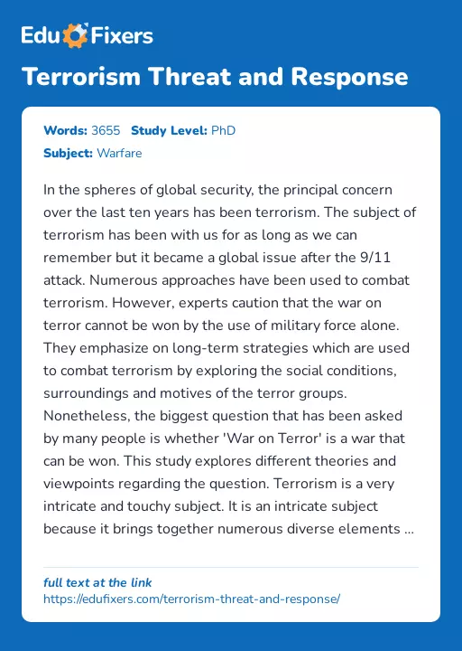 Terrorism Threat and Response - Essay Preview