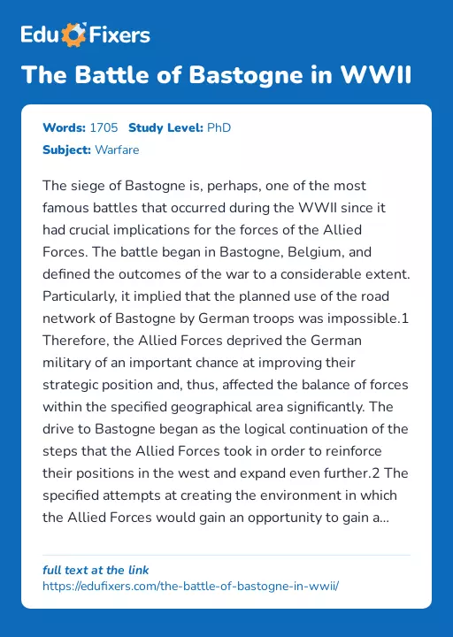 The Battle of Bastogne in WWII - Essay Preview
