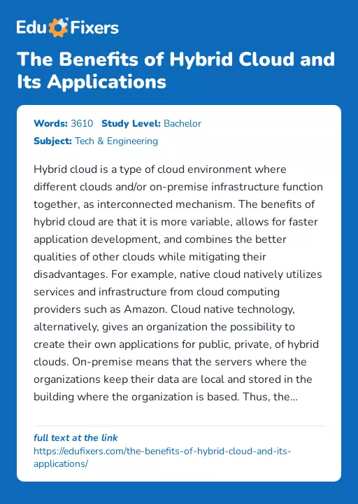 The Benefits of Hybrid Cloud and Its Applications - Essay Preview