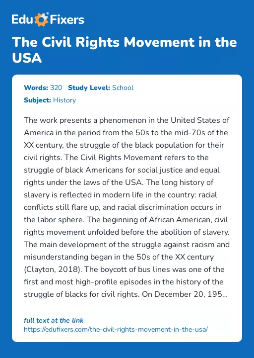 The Civil Rights Movement in the USA - Essay Preview