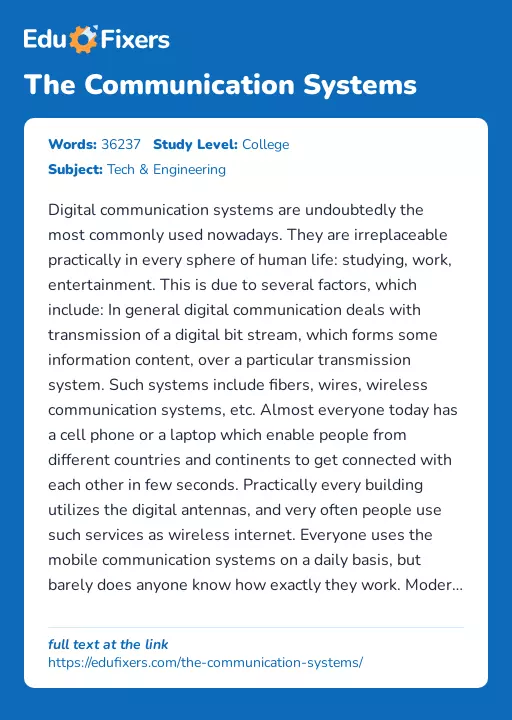 The Communication Systems - Essay Preview