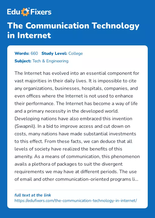 The Communication Technology in Internet - Essay Preview
