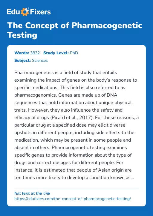 The Concept of Pharmacogenetic Testing - Essay Preview