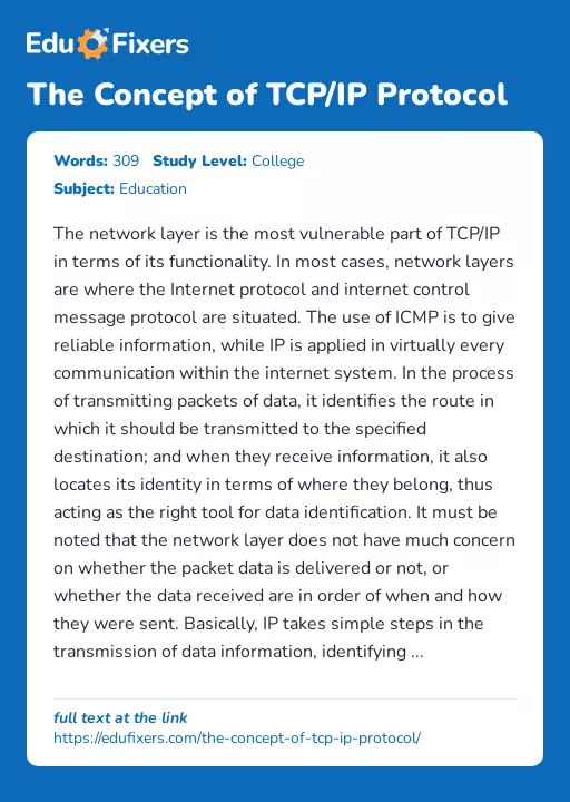 The Concept of TCP/IP Protocol - Essay Preview