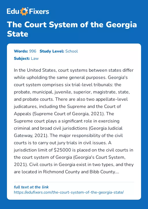 The Court System of the Georgia State - Essay Preview