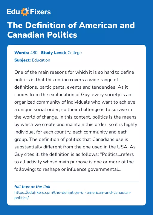 The Definition of American and Canadian Politics - Essay Preview