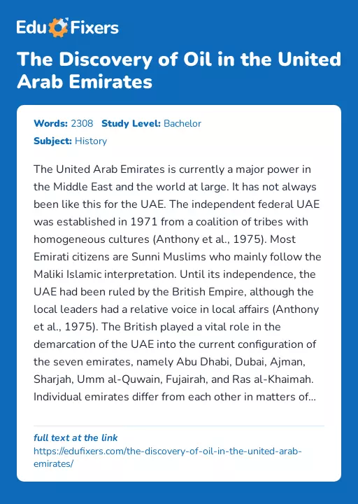 The Discovery of Oil in the United Arab Emirates - Essay Preview