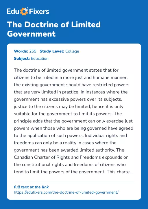 The Doctrine of Limited Government - Essay Preview