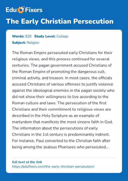 The Early Christian Persecution - Essay Preview